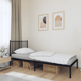 Bed frame with black metal headboard 90x200 cm by vidaXL, Beds and slatted bases - Ref: Foro24-350857, Price: 68,49 €, Discou...