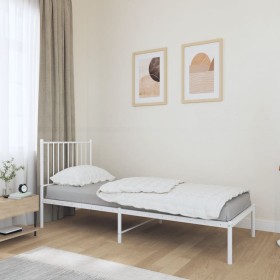 Metal bed frame with white headboard 75x190 cm by vidaXL, Beds and slatted bases - Ref: Foro24-350921, Price: 79,97 €, Discou...