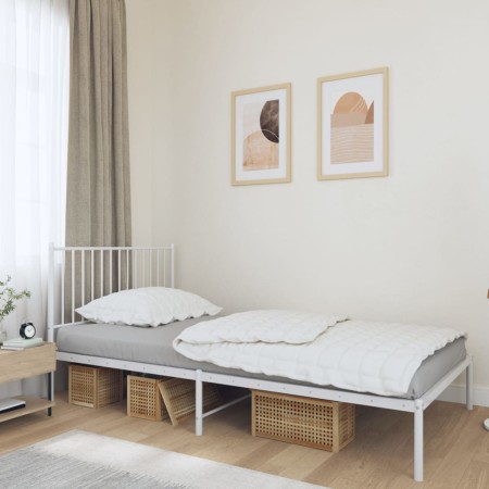 Metal bed frame with white headboard 100x200 cm by vidaXL, Beds and slatted bases - Ref: Foro24-350926, Price: 78,99 €, Disco...