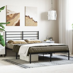 Bed frame with black metal headboard 160x200 cm by vidaXL, Beds and slatted bases - Ref: Foro24-352322, Price: 127,09 €, Disc...