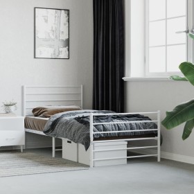 Metal bed frame with headboard and footboard white 107x203 cm by vidaXL, Beds and slatted bases - Ref: Foro24-352382, Price: ...