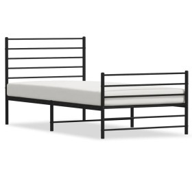 Bed frame with headboard and black metal footboard 107x203cm by vidaXL, Beds and slatted bases - Ref: Foro24-352333, Price: 7...