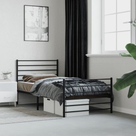 Bed frame with headboard and black metal footboard 90x200 cm by vidaXL, Beds and slatted bases - Ref: Foro24-352330, Price: 8...