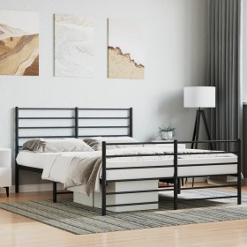 Black metal headboard and footboard bed frame 135x190 cm by vidaXL, Beds and slatted bases - Ref: Foro24-352336, Price: 115,9...