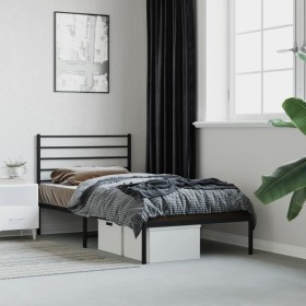 Bed frame with black metal headboard 90x200 cm by vidaXL, Beds and slatted bases - Ref: Foro24-352312, Price: 75,99 €, Discou...