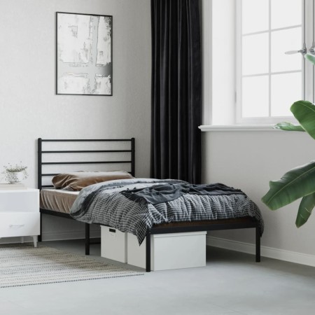 Estructura de cama con cabecero metal negro 90x200 cm de vidaXL, Camas y somieres - Ref: Foro24-352312, Precio: 76,42 €, Desc...