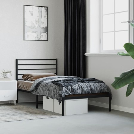 Bed frame with black metal headboard 100x200 cm by vidaXL, Beds and slatted bases - Ref: Foro24-352314, Price: 82,57 €, Disco...