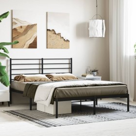 Estructura de cama con cabecero metal negro 120x190 cm de vidaXL, Camas y somieres - Ref: Foro24-352316, Precio: 96,90 €, Des...