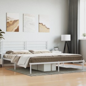 Metal bed frame with white headboard 193x203 cm by vidaXL, Beds and slatted bases - Ref: Foro24-352374, Price: 86,99 €, Disco...