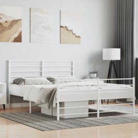 Metal bed frame with headboard and white footboard 150x200 cm by vidaXL, Beds and slatted bases - Ref: Foro24-352388, Price: ...