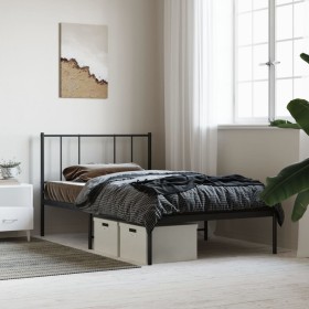 Bed frame with black metal headboard 107x203 cm by vidaXL, Beds and slatted bases - Ref: Foro24-352476, Price: 70,59 €, Disco...