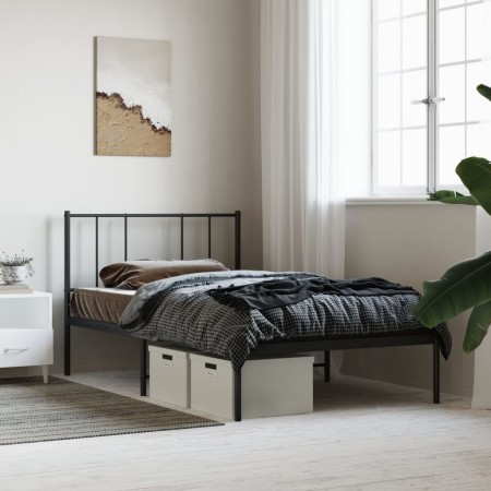 Bed frame with black metal headboard 107x203 cm by vidaXL, Beds and slatted bases - Ref: Foro24-352476, Price: 70,66 €, Disco...