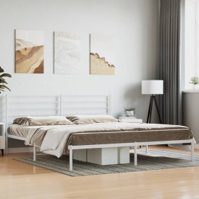 Estructura de cama de metal con cabecero blanco 180x200 cm de vidaXL, Camas y somieres - Ref: Foro24-352372, Precio: 115,11 €...