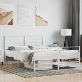 Estructura cama metal con cabecero y estribo blanco 120x190 cm de vidaXL, Camas y somieres - Ref: Foro24-352383, Precio: 87,8...