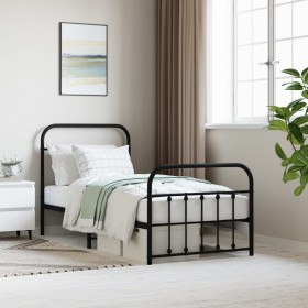 Bed frame with headboard and black metal footboard 80x200 cm by vidaXL, Beds and slatted bases - Ref: Foro24-352587, Price: 9...