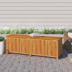 Caja de almacenaje jardín con ruedas madera acacia 150x50x58 cm de vidaXL, Cajas de almacenaje para exteriores - Ref: Foro24-...