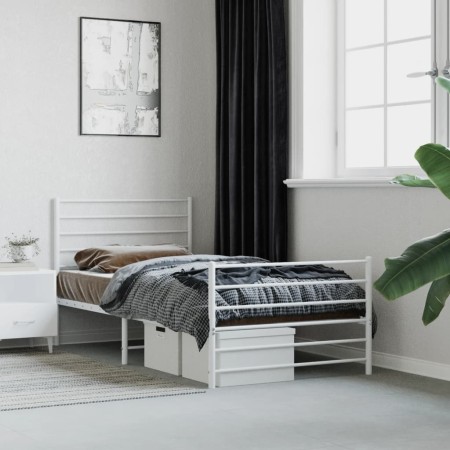 Metal bed frame with headboard and footboard white 100x200 cm by vidaXL, Beds and slatted bases - Ref: Foro24-352381, Price: ...