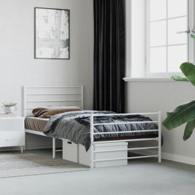 Estructura cama metal con cabecero y pie cama blanca 75x190 cm de vidaXL, Camas y somieres - Ref: Foro24-352376, Precio: 73,9...