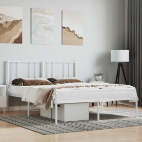 Estructura de cama con cabecero metal blanca 160x200 cm de vidaXL, Camas y somieres - Ref: Foro24-352532, Precio: 98,99 €, De...