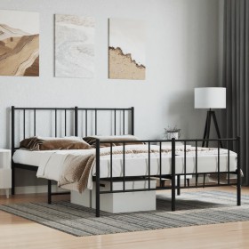 Black metal headboard and footboard bed frame 140x190 cm by vidaXL, Beds and slatted bases - Ref: Foro24-352498, Price: 95,58...