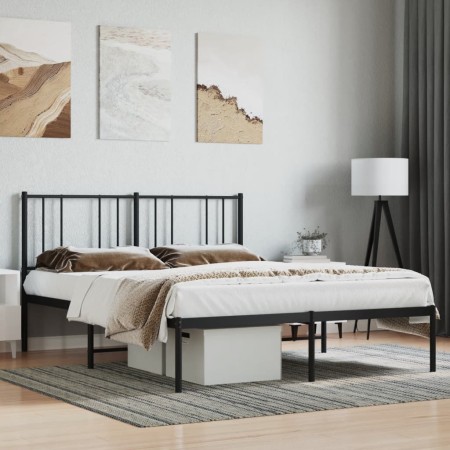 Bed frame with black metal headboard 135x190 cm by vidaXL, Beds and slatted bases - Ref: Foro24-352479, Price: 104,99 €, Disc...