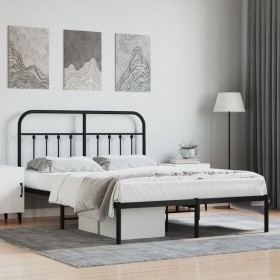 Bed frame with black metal headboard 150x200 cm by vidaXL, Beds and slatted bases - Ref: Foro24-352580, Price: 136,71 €, Disc...