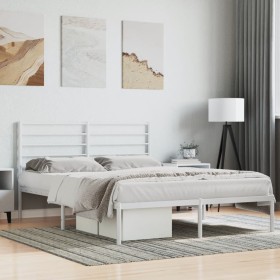 Metal bed frame with white headboard 150x200 cm by vidaXL, Beds and slatted bases - Ref: Foro24-352370, Price: 115,17 €, Disc...