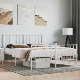 Estructura cama metal con cabecero y estribo blanco 135x190 cm de vidaXL, Camas y somieres - Ref: Foro24-352546, Precio: 114,...