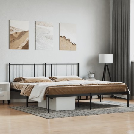 Bed frame with black metal headboard 193x203 cm by vidaXL, Beds and slatted bases - Ref: Foro24-352486, Price: 119,99 €, Disc...