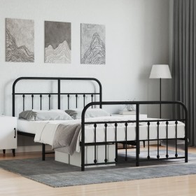 Black metal headboard and footboard bed frame 135x190 cm by vidaXL, Beds and slatted bases - Ref: Foro24-352595, Price: 122,9...