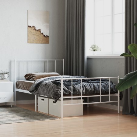 Estructura cama metal con cabecero y pie cama blanca 75x190 cm de vidaXL, Camas y somieres - Ref: Foro24-352537, Precio: 70,0...