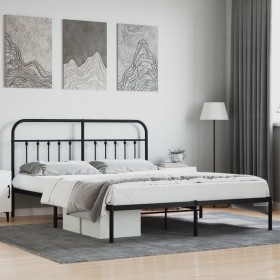 Bed frame with black metal headboard 180x200 cm by vidaXL, Beds and slatted bases - Ref: Foro24-352582, Price: 146,36 €, Disc...