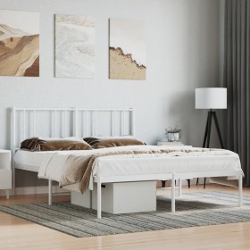 Estructura de cama con cabecero metal blanca 140x200 cm de vidaXL, Camas y somieres - Ref: Foro24-352530, Precio: 90,79 €, De...