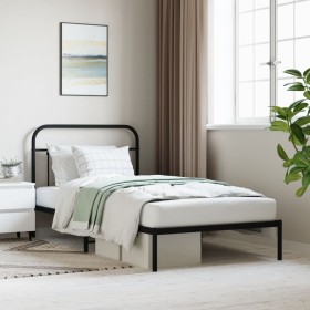 Estructura de cama con cabecero metal negro 107x203 cm de vidaXL, Camas y somieres - Ref: Foro24-352574, Precio: 79,99 €, Des...