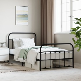 Bed frame with headboard and black metal footboard 100x200cm by vidaXL, Beds and slatted bases - Ref: Foro24-352591, Price: 1...