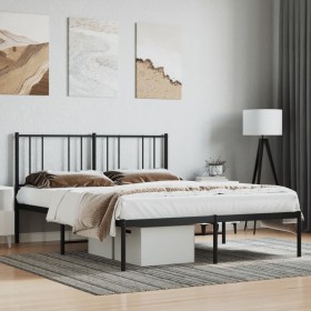 Bed frame with black metal headboard 140x190 cm by vidaXL, Beds and slatted bases - Ref: Foro24-352480, Price: 85,41 €, Disco...