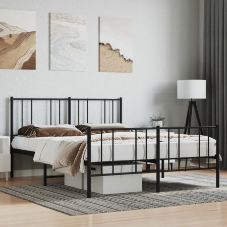 Black metal headboard and footboard bed frame 150x200 cm by vidaXL, Beds and slatted bases - Ref: Foro24-352500, Price: 117,3...