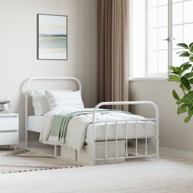 Metal bed frame with headboard and footboard white 90x190 cm by vidaXL, Beds and slatted bases - Ref: Foro24-352637, Price: 9...