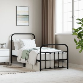 Bed frame with headboard and black metal footboard 90x190 cm by vidaXL, Beds and slatted bases - Ref: Foro24-352588, Price: 9...