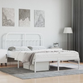 Metal bed frame with white headboard 135x190 cm by vidaXL, Beds and slatted bases - Ref: Foro24-352626, Price: 107,27 €, Disc...