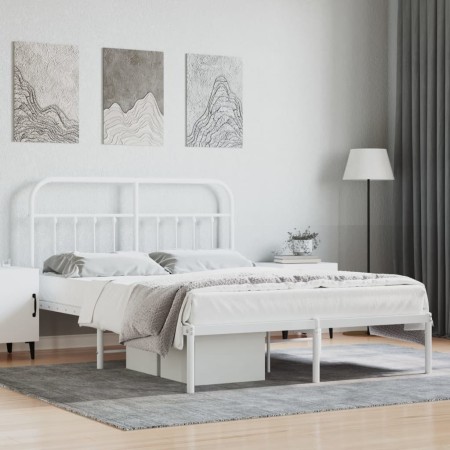 Metal bed frame with white headboard 135x190 cm by vidaXL, Beds and slatted bases - Ref: Foro24-352626, Price: 107,99 €, Disc...