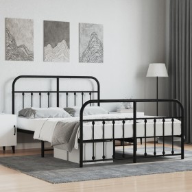 Black metal headboard and footboard bed frame 150x200 cm by vidaXL, Beds and slatted bases - Ref: Foro24-352598, Price: 158,9...