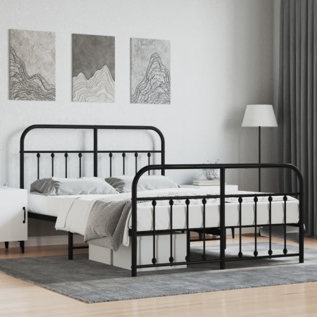 Black metal headboard and footboard bed frame 150x200 cm by vidaXL, Beds and slatted bases - Ref: Foro24-352598, Price: 158,2...