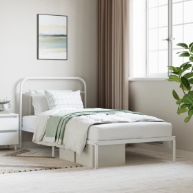 Metal bed frame with white headboard 100x200 cm by vidaXL, Beds and slatted bases - Ref: Foro24-352622, Price: 75,99 €, Disco...