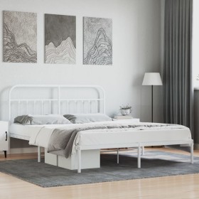 Estructura de cama con cabecero metal blanca 160x200 cm de vidaXL, Camas y somieres - Ref: Foro24-352630, Precio: 121,99 €, D...