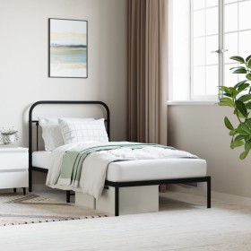 Bed frame with black metal headboard 100x190 cm by vidaXL, Beds and slatted bases - Ref: Foro24-352572, Price: 74,99 €, Disco...