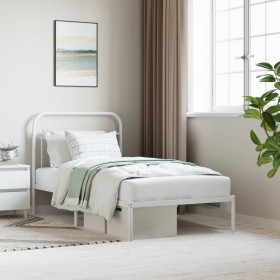 Estructura de cama de metal con cabecero blanco 100x190 cm de vidaXL, Camas y somieres - Ref: Foro24-352621, Precio: 78,99 €,...