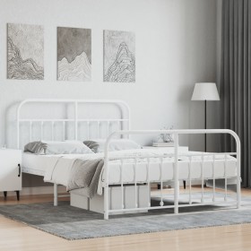 Estructura cama metal con cabecero y estribo blanco 135x190 cm de vidaXL, Camas y somieres - Ref: Foro24-352644, Precio: 122,...