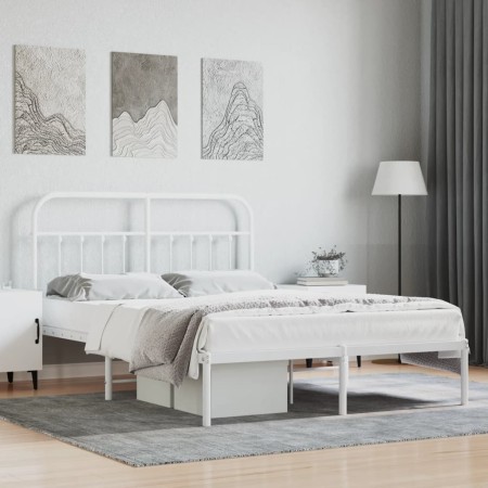 Metal bed frame with white headboard 150x200 cm by vidaXL, Beds and slatted bases - Ref: Foro24-352629, Price: 111,99 €, Disc...