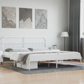 Metal bed frame with white headboard 193x203 cm by vidaXL, Beds and slatted bases - Ref: Foro24-352633, Price: 125,99 €, Disc...